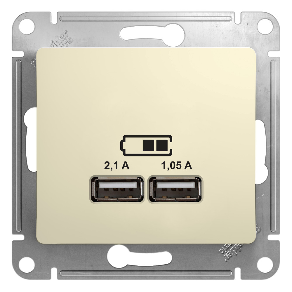 Фото USB розетка A+A GLOSSA, 5в/2,1 а, 2х5в/1,05 а, механизм, бежевый {GSL000233}
