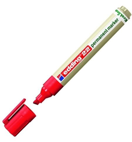 Фото Перманентный маркер Edding EcoLine, клиновидный наконечник, 1,5-5 мм, красный {E-22#2}