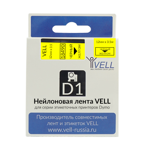 Фото Лента Vell VL-D-S0718080/18490 (нейлон, 12 мм x 3.5 м, черный на желтом)