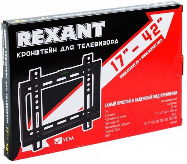 Фото Кронштейн для LED телевизора Rexant, 17" - 42" фиксированный {38-0310}