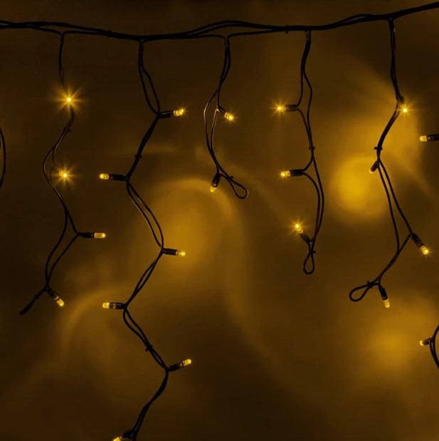 Фото Гирлянда Айсикл (бахрома) светодиодный, 5,6 х 0,9 м, черный провод "каучук", 230 В, диоды желтые {255-241}