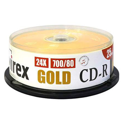 Фото Диск CD-R Mirex 700 Mb, 24х, Gold, Cake Box 25 шт 201786 {UL120054A8M} (1)