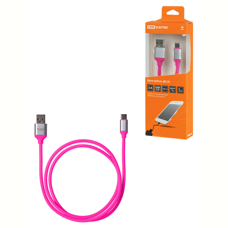 Фото Дата-кабель, ДК 20, USB - USB Type-C, 1 м, силиконовая оплетка, розовый, TDM {SQ1810-0320}