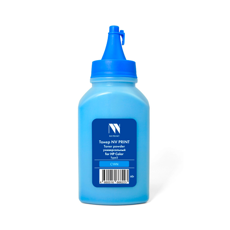 Фото Тонер NVP для HP Color универсальный Type2 (60г) Cyan совместимый {D8525}