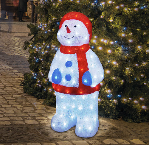 Фото Акриловая светодиодная фигура «Снеговик в синих варежках» 31х25х59 см, IP65 {513-283}