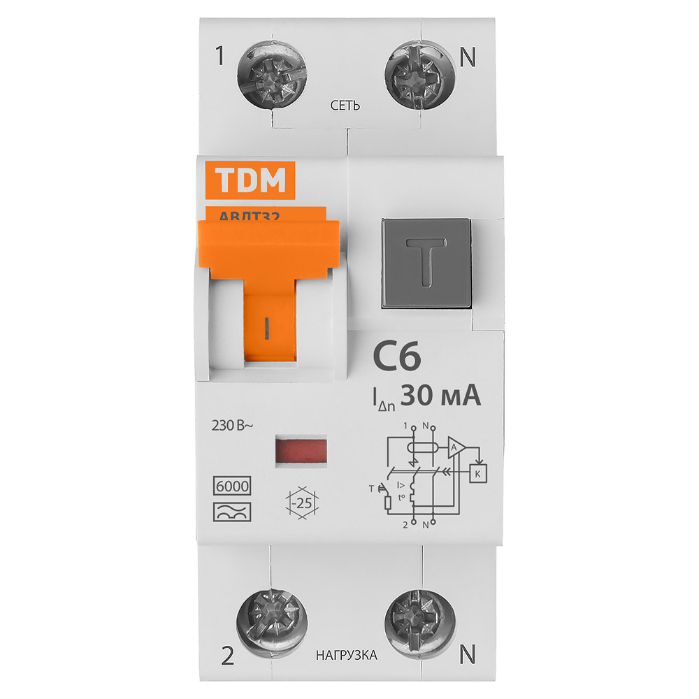 Фото Автоматический выключатель дифференциального тока АВДТ 32 С6 30мА TDM {SQ0202-0204} (1)