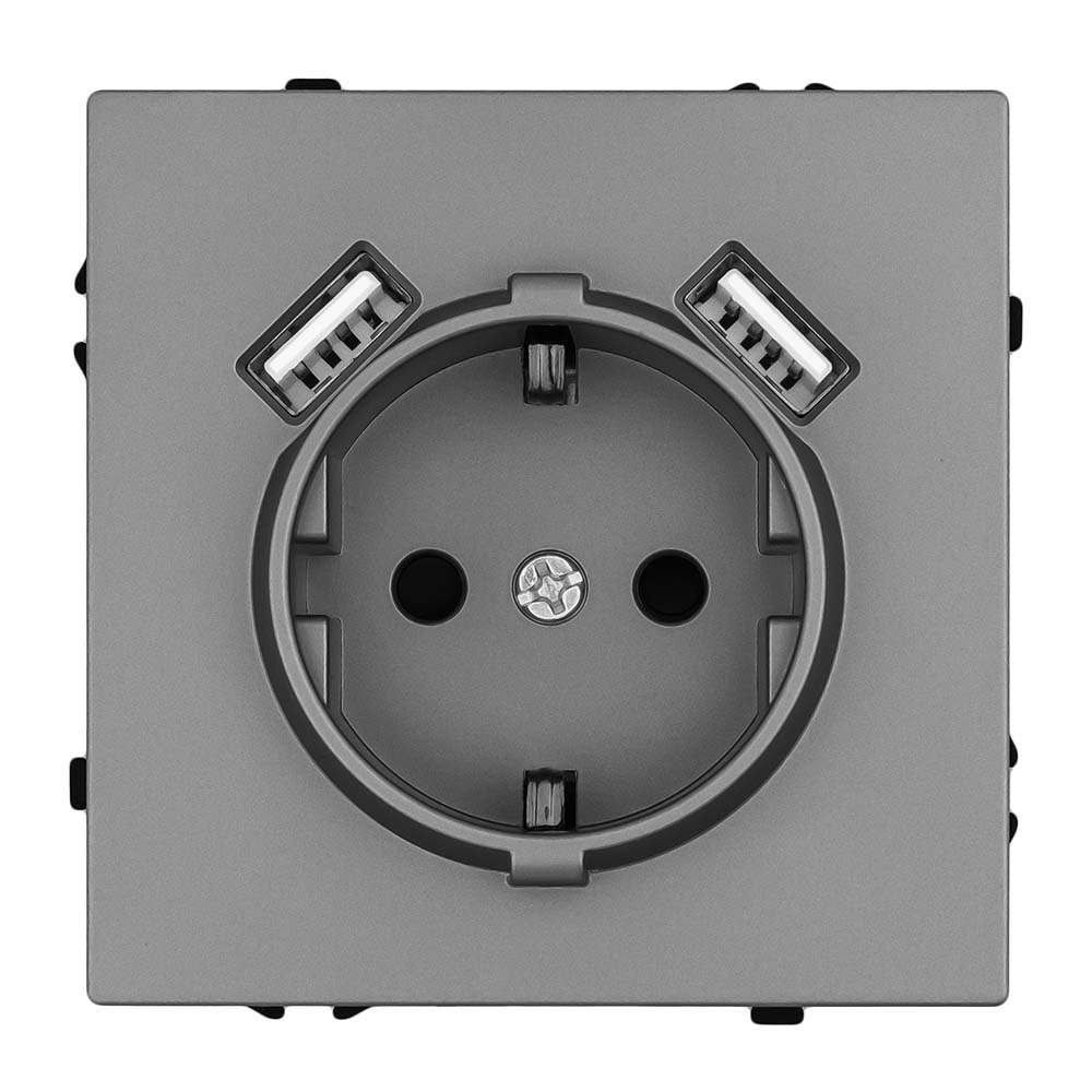 Фото Розетка серая, USB-A, USB-A электрическая, модуль, Vell Grand {V702207} (2)