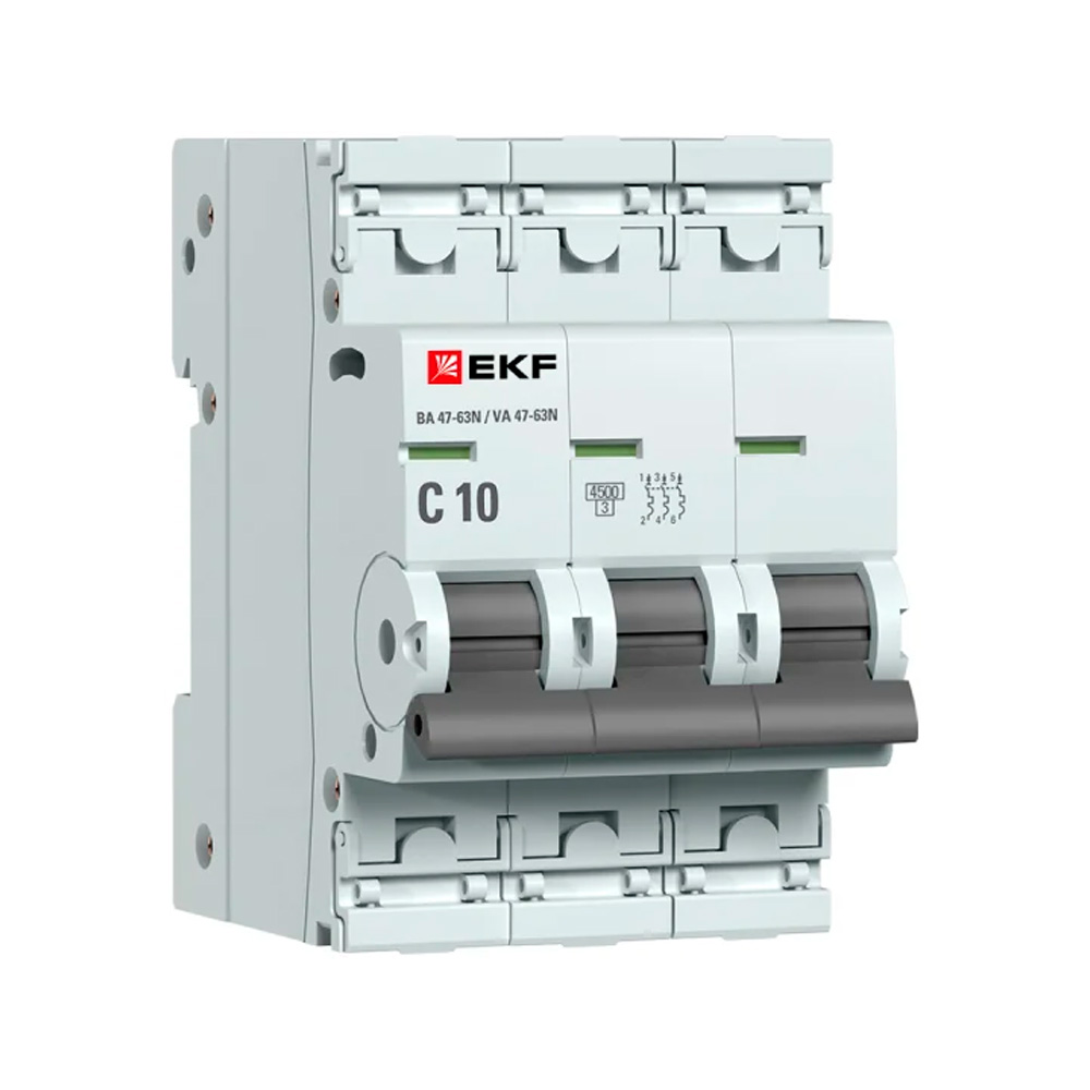 Фото Выключатель автоматический 3п C 10А 4.5кА ВА 47-63N PROxima EKF M634310C
