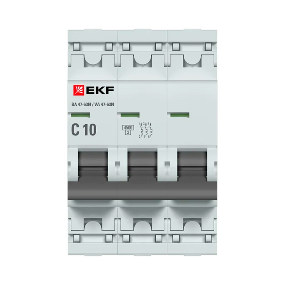 Фото Выключатель автоматический 3п C 10А 4.5кА ВА 47-63N PROxima EKF M634310C (1)