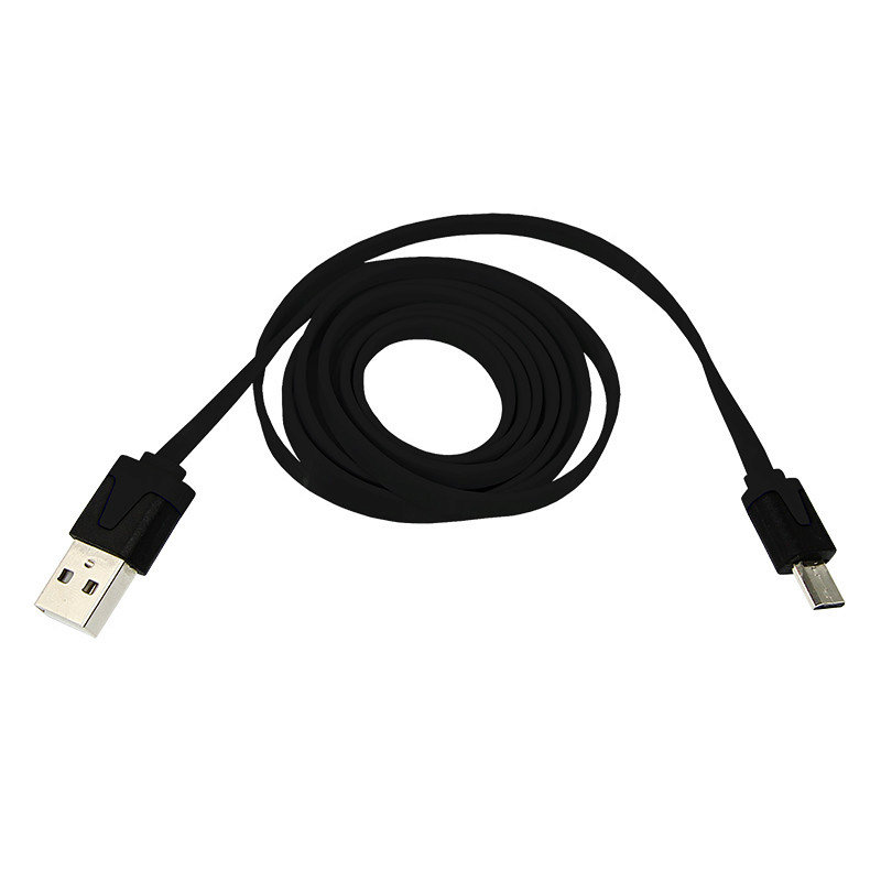 Фото USB кабель универсальный microUSB шнур плоский 1 м черный {18-4270}