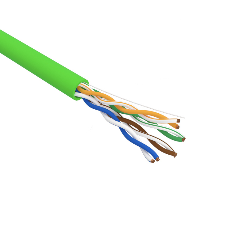 Фото Кабель витая пара U/UTP, CAT 5e, PVC, нг(А)-LSLTx, 4х2х0,52мм, 24AWG, INDOOR, SOLID, зеленый, 305м, РФ REXANT {01-0061-R}