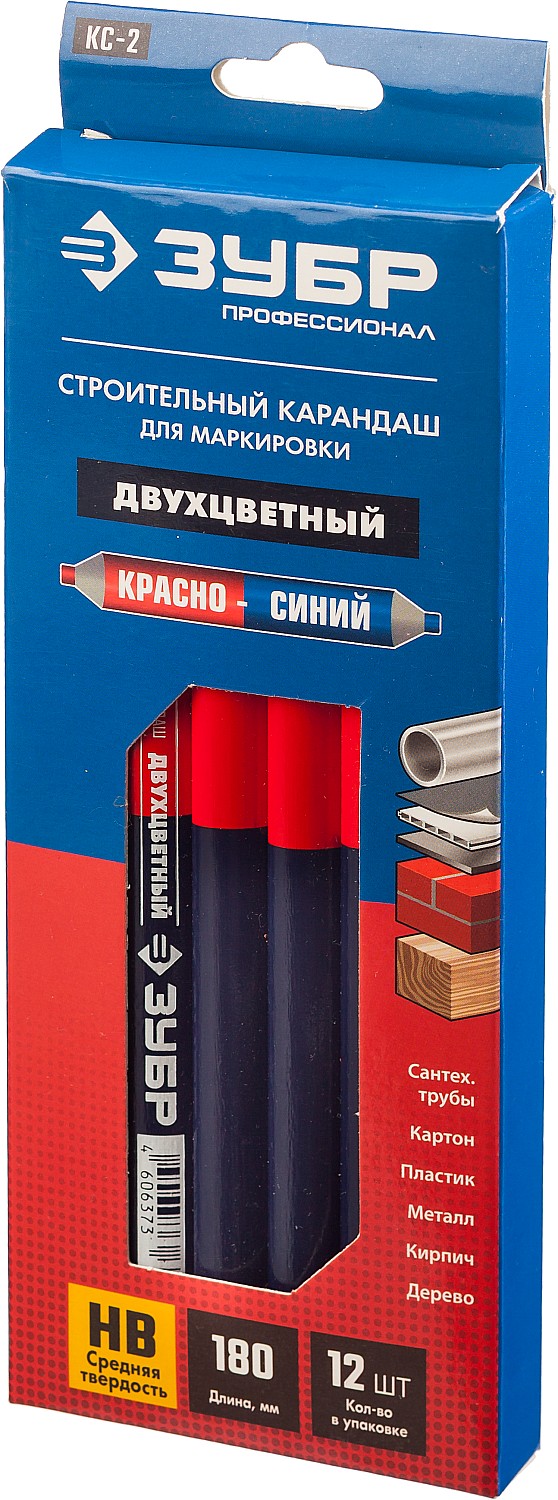 Фото ЗУБР КС-2 Двухцветный строительный карандаш 180 мм {06310} (4)
