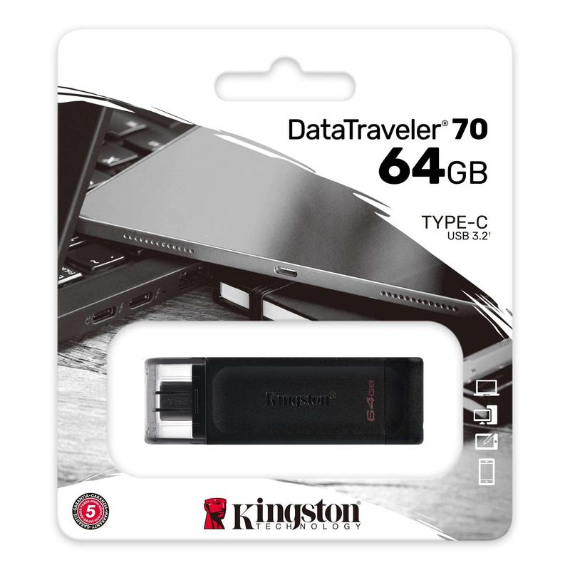 Фото Флеш накопитель 64GB DataTraveler 70, USB 3.2, черный, Type-C, Kingston {DT70/64GB} (1)