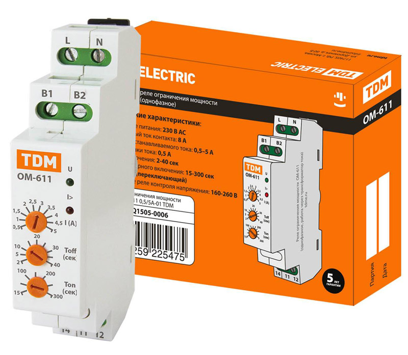 Фото Ограничитель мощности ОМ-611 0,5/5А-01 (1ф, через ТТ, 0,5-5А) TDM {SQ1505-0006} (1)