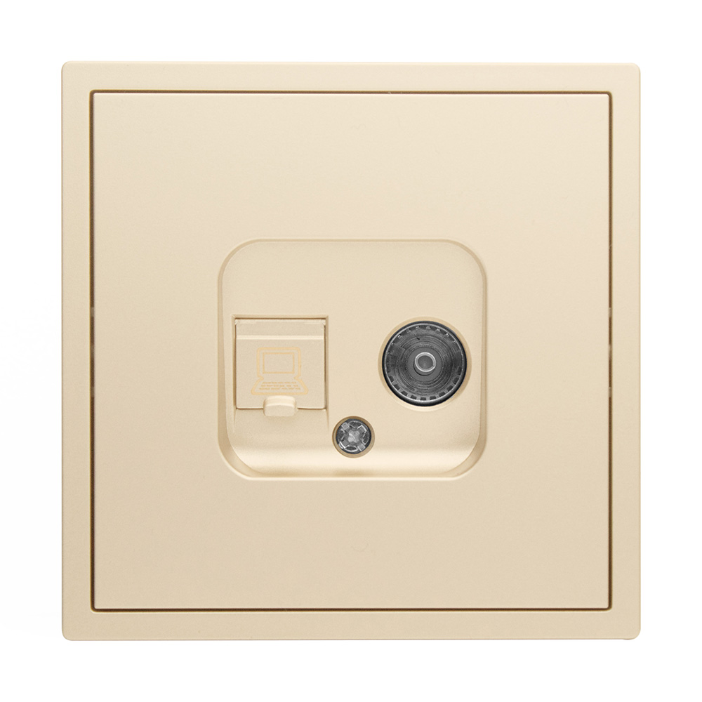 Фото Розетка золотая, 1 пост, TV + RJ (CAT 6) разъем, с тонкой пластиковой рамкой Vell {GD- TV-RJ-Grand} (4)