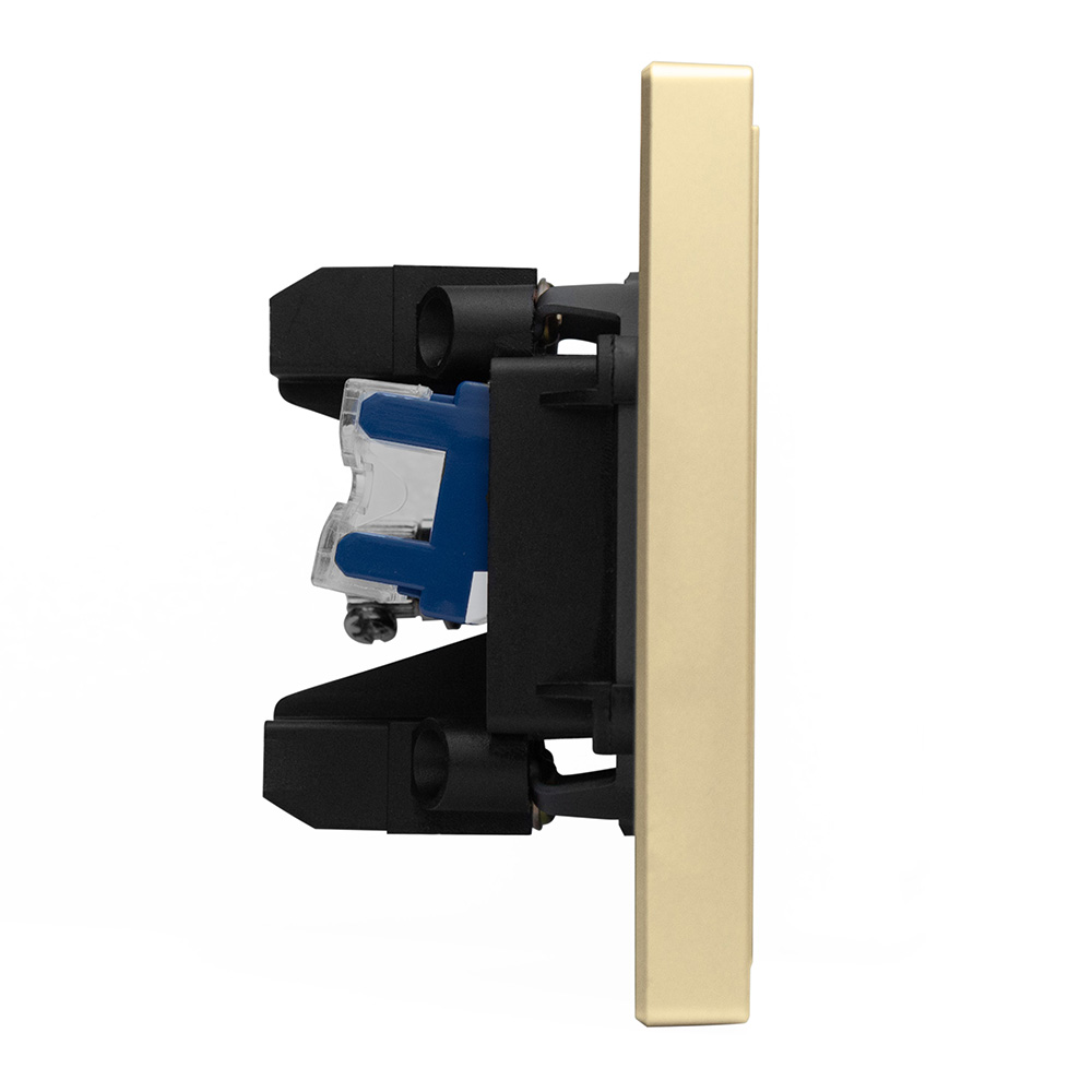 Фото Розетка золотая, 1 пост, TV + RJ (CAT 6) разъем, с тонкой пластиковой рамкой Vell {GD- TV-RJ-Grand} (5)