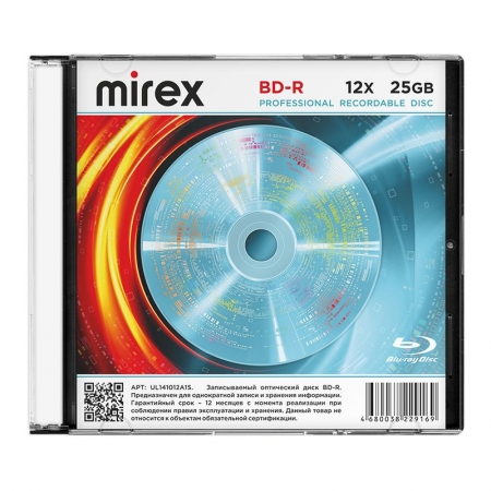 Фото Диск BD-R Mirex 25 Gb, 12x, Slim Case (1), (1/50) {UL141012A1S}