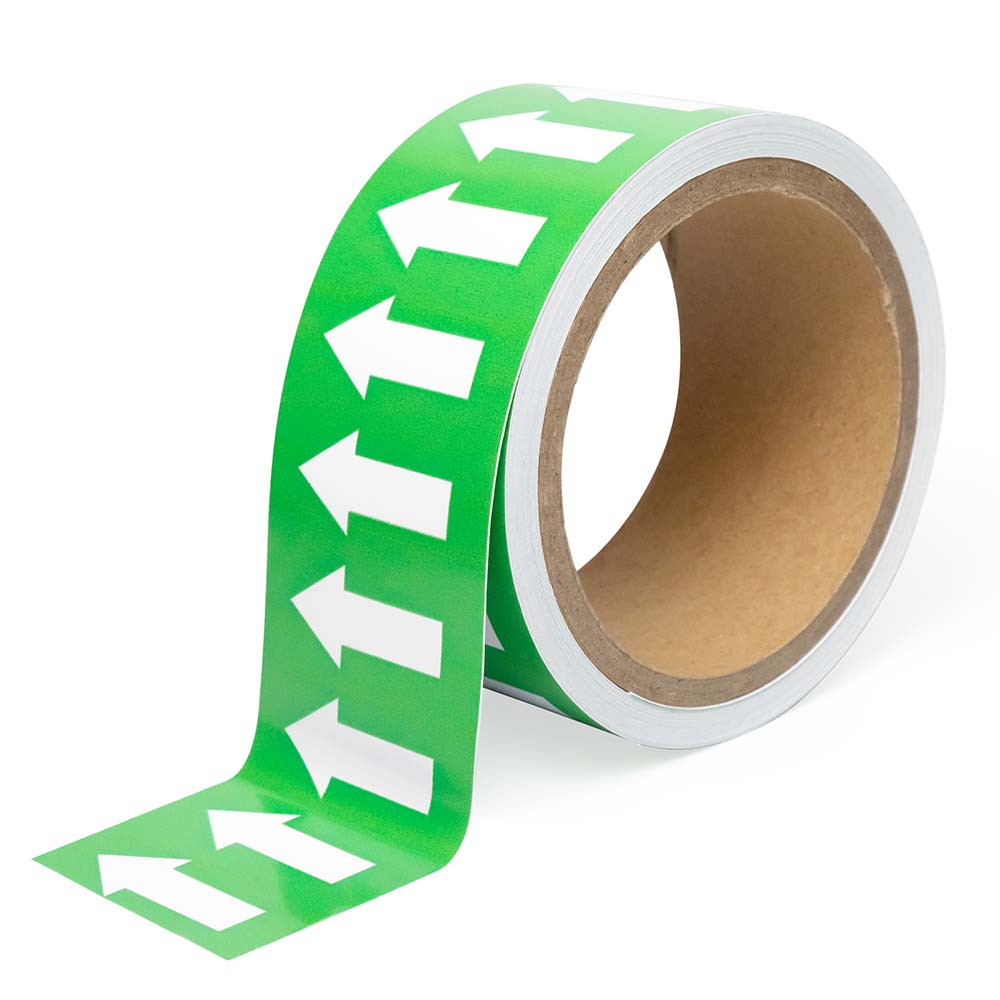 Фото Маркировочная лента Vell зеленая, со стрелками для маркировки трубопроводов «ВОДА» 50 мм/10 м, {VL5010GR-A} (1)