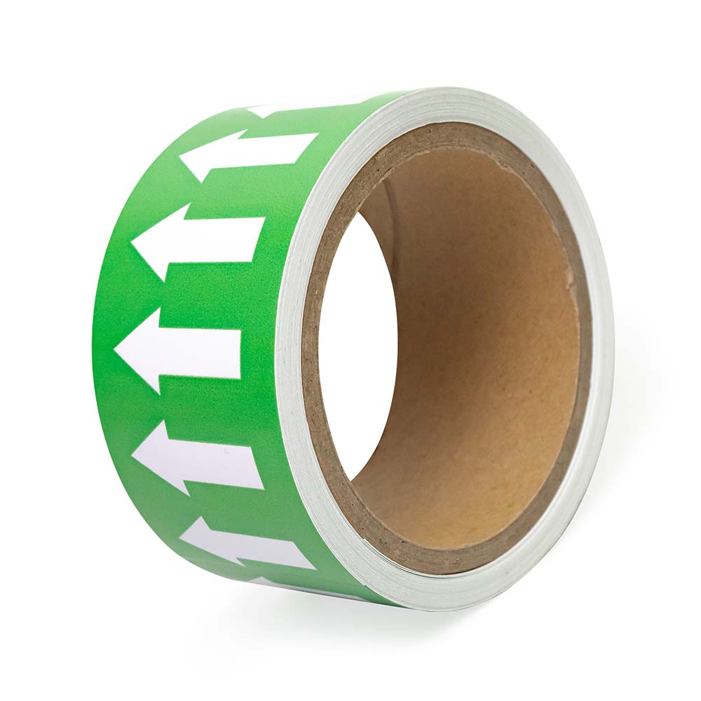 Фото Маркировочная лента Vell зеленая, со стрелками для маркировки трубопроводов «ВОДА» 50 мм/10 м, {VL5010GR-A}