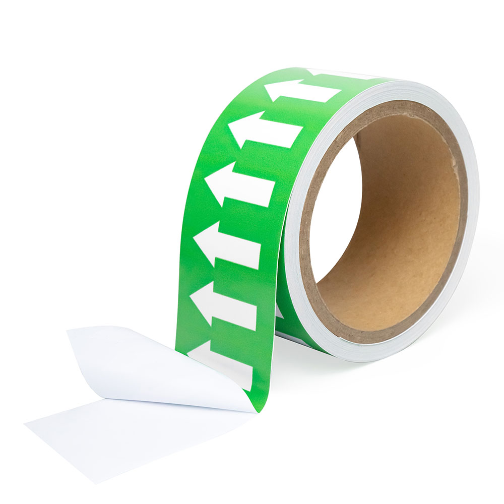 Фото Маркировочная лента Vell зеленая, со стрелками для маркировки трубопроводов «ВОДА» 50 мм/10 м, {VL5010GR-A} (2)