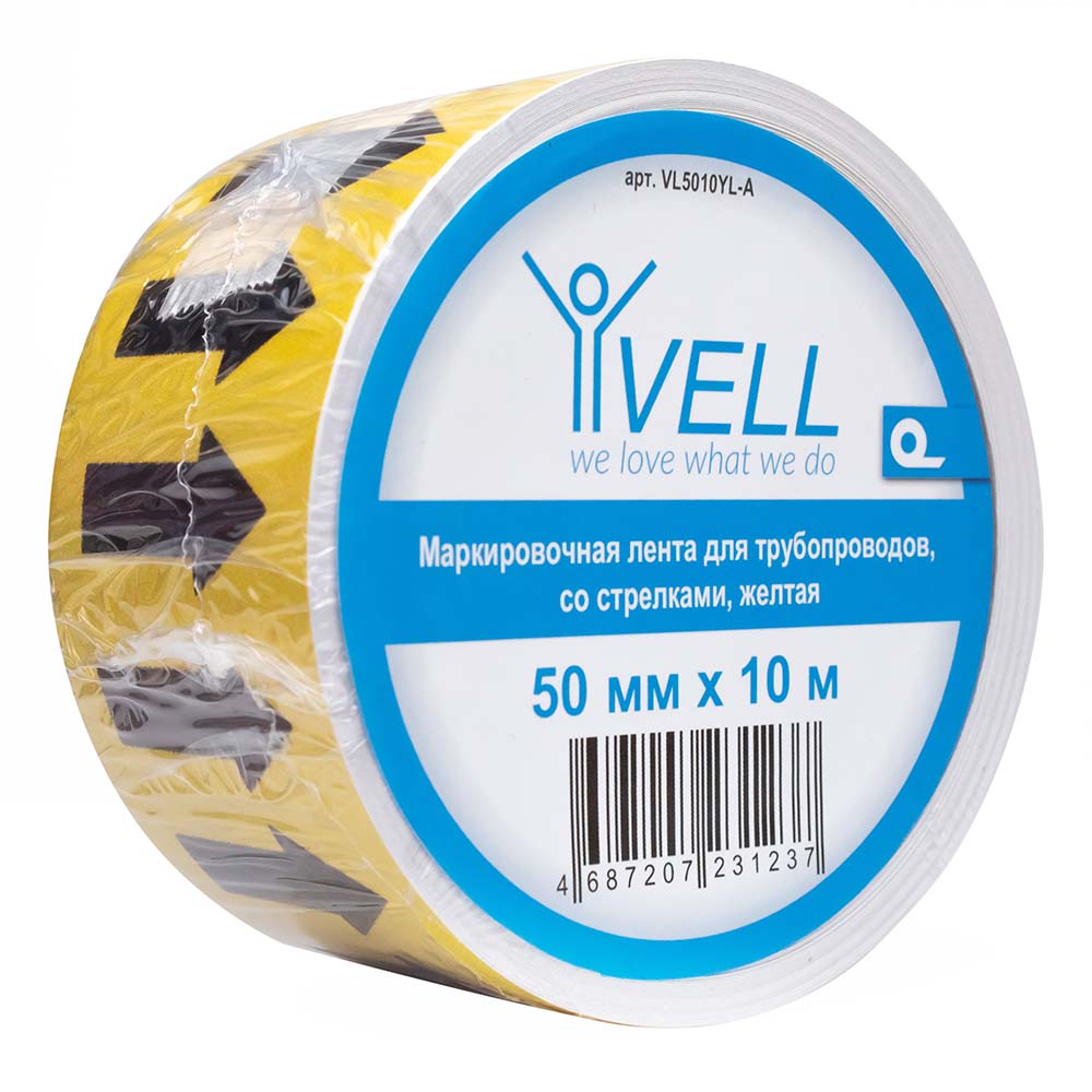 Фото Маркировочная лента Vell желтая, со стрелками для маркировки трубопроводов «ГАЗ» 50 мм/10 м, {VL5010YL-A} (3)