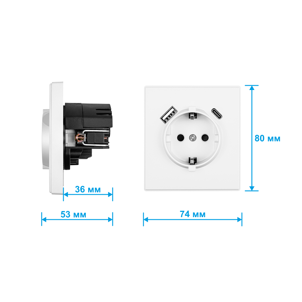 Фото Розетка электрическая, белая, 1 пост, USB-A, USB-С, с рамкой Vell Air {V702085} (4)