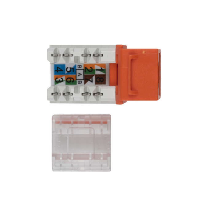 Фото Вставка Keystone Jack RJ-45(8P8C), категория 6, 110 IDC, оранжевая KJE-8P8C-C6-90-OR Hyperline {43903} (2)