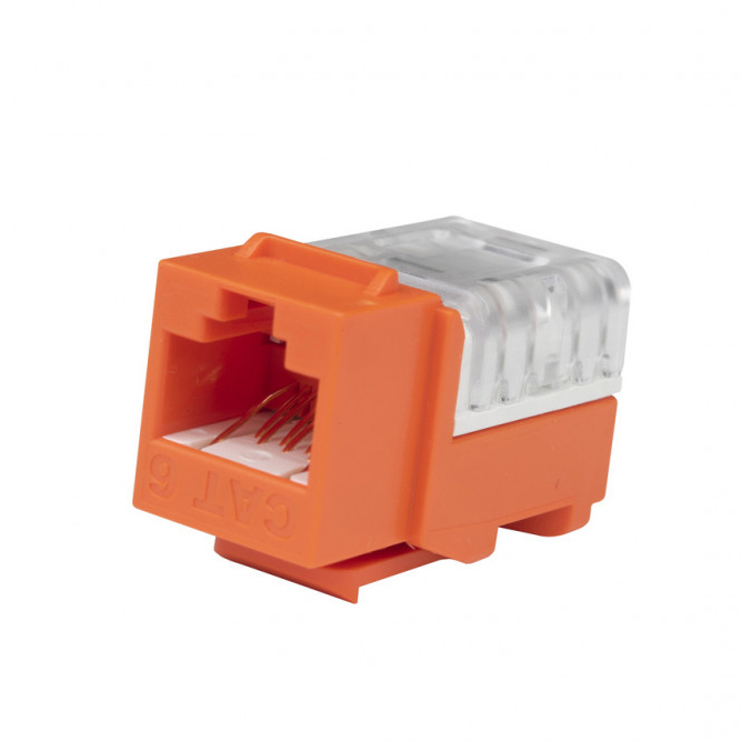 Фото Вставка Keystone Jack RJ-45(8P8C), категория 6, 110 IDC, оранжевая KJE-8P8C-C6-90-OR Hyperline {43903}