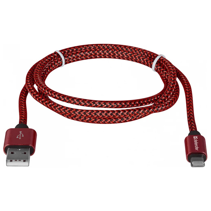 Фото Defender кабель USB2.0, AM-LightningM, 1m, 2.1А, красный {87807}