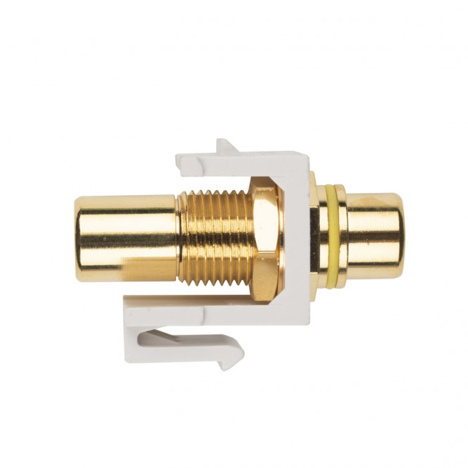 Фото Вставка формата Keystone Jack с проходным адаптером RCA (желтый), Hex. type, gold plated, ROHS, белая KJ1-RCA/YL-HG-WH Hyperline {247063} (2)