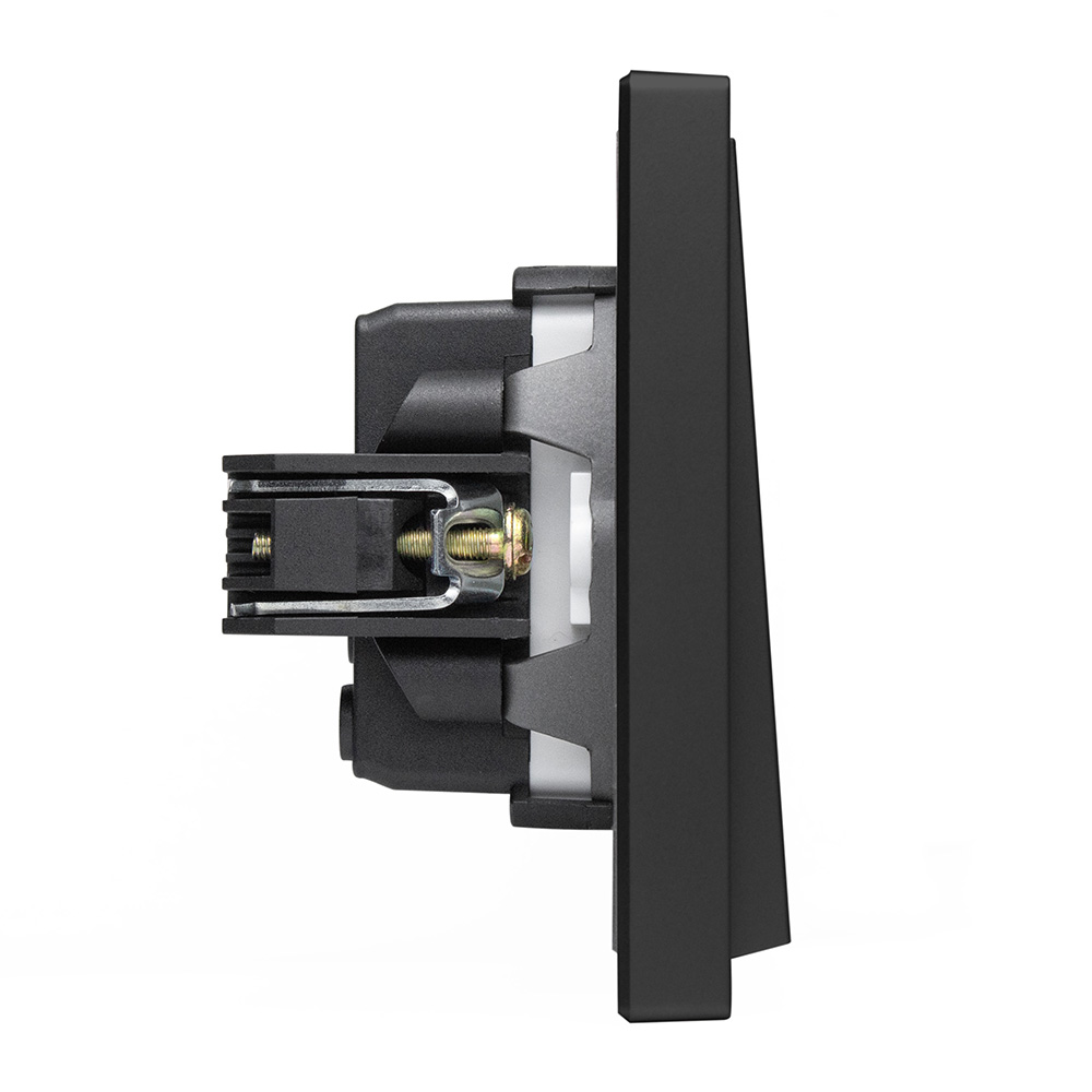 Фото Выключатель черный, двухклавишный, 1 пост, с тонкой пластиковой рамкой Vell {BK1P-2L-Grand} (4)