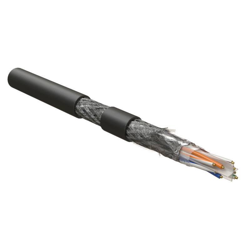 Фото Hyperline SFUTP4-C6-S23-OUT-PE-BK-500 (500 м) Кабель витая пара, экранированная (SF/UTP) {444460}