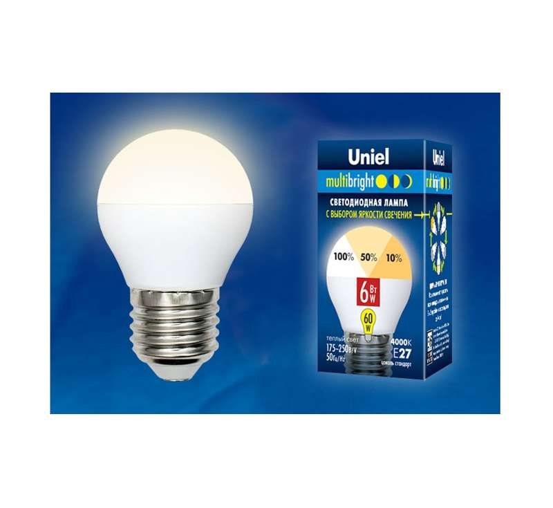 Фото Лампа светодиодная LED-G45-6W/WW/E27/FR/MB PLM11WH форма "шар" мат. Multibright свет теплый бел. 3000К 100-50-10 упак. картон Uniel UL-00002377