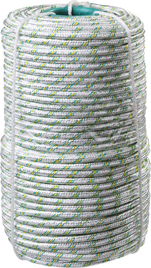 Фото Фал плетёный капроновый СИБИН 16-прядный с капроновым сердечником, диаметр 8 мм, бухта 100 м, 1000 кгс {50220-08}