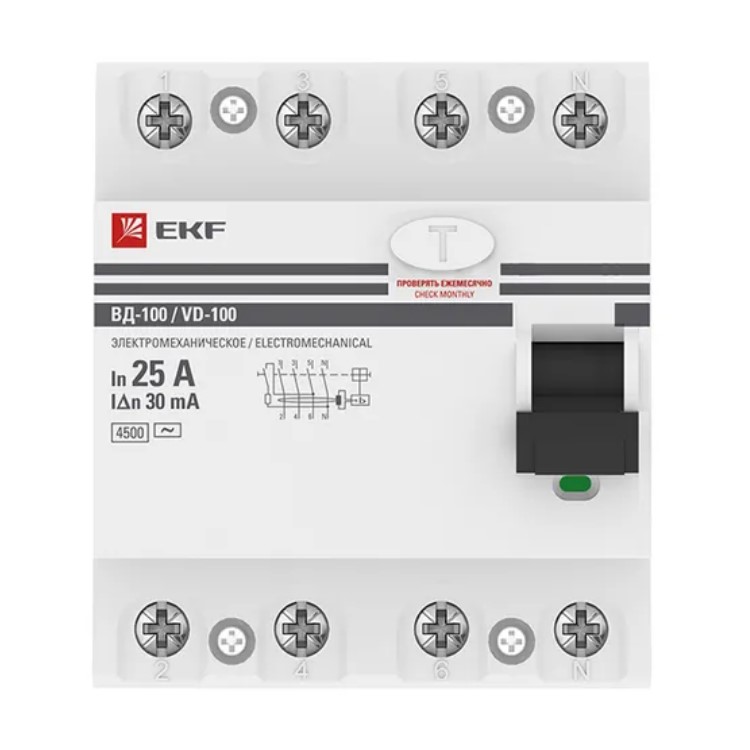 Фото Выключатель дифференциального тока (УЗО) 4п 25А 30мА тип AC ВД-100 (электромех.) PROxima EKF elcb-4-25-30-em-pro (2)
