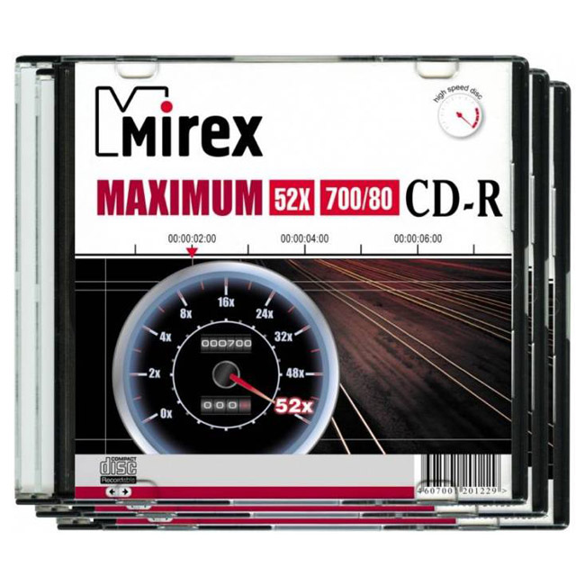 Фото Диск CD-R Mirex 700 Mb, 52х, Maximum, Slim Case 5 шт (201243) {UL120052A8F}