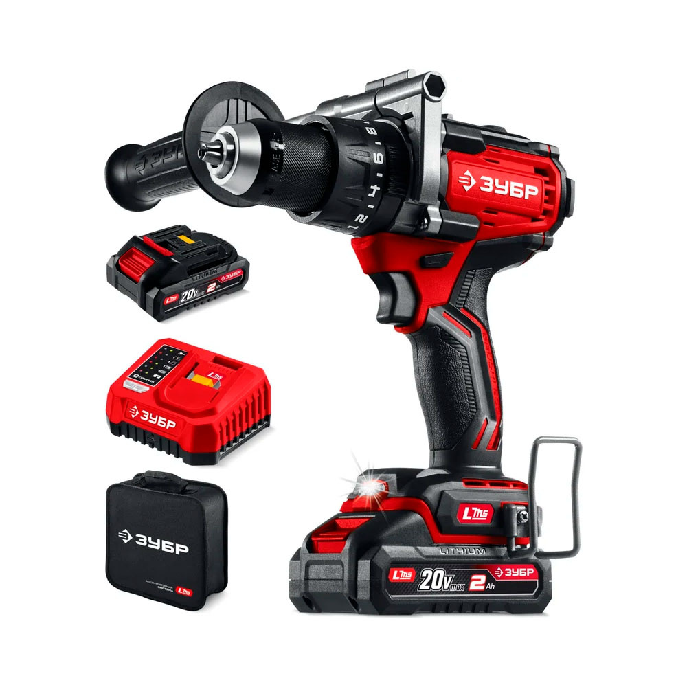 Фото Бесщеточная ударная дрель-шуруповерт, 165 Н·м, 2 АКБ LMS {2 А·ч}, 20 В, сумка, ЗУБР {ДБУ-165-22} (2)