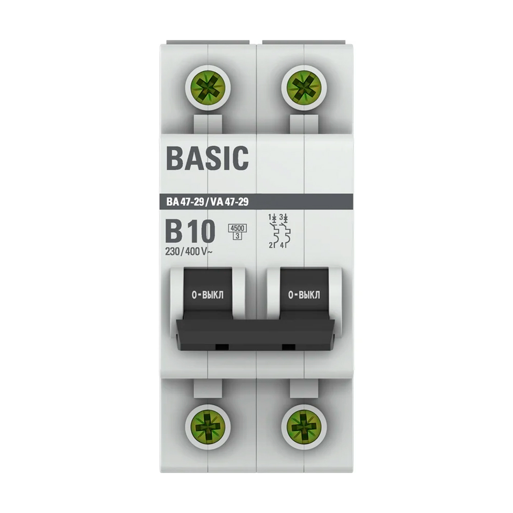 Фото Выключатель автоматический модульный 2п B 10А 4.5кА ВА 47-29 Basic EKF mcb4729-2-10-B (1)