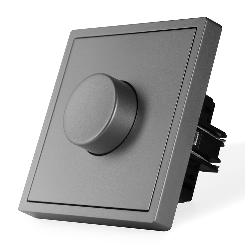 Фото Диммер серый, механический поворотный, с тонкой пластиковой рамкой Vell {GY-1D-Grand}