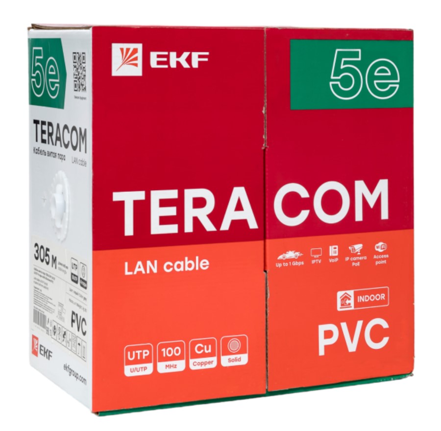 Фото Кабель витая пара U/UTP кат.5E 4 пары solid PVC сер. TERACOM EKF TRC-5EUTP-04PVC-GY-IN3 (4)