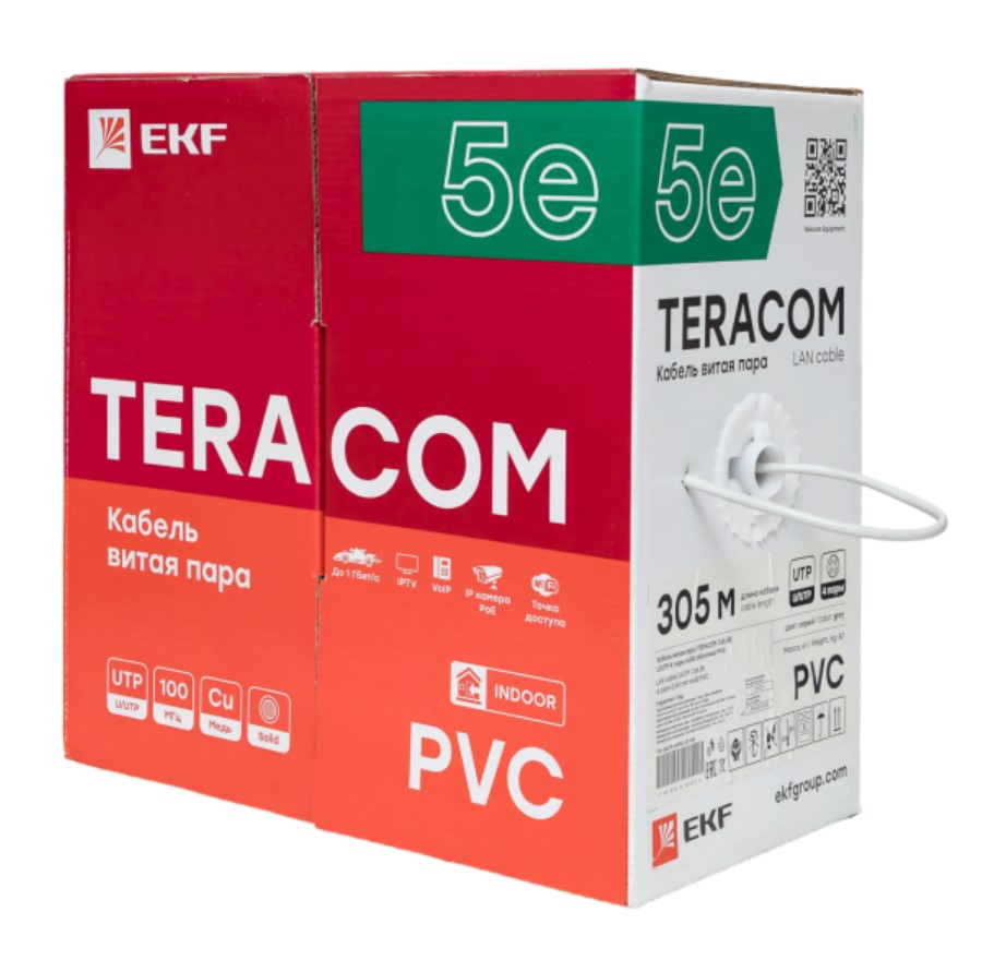 Фото Кабель витая пара U/UTP кат.5E 4 пары solid PVC сер. TERACOM EKF TRC-5EUTP-04PVC-GY-IN3 (5)