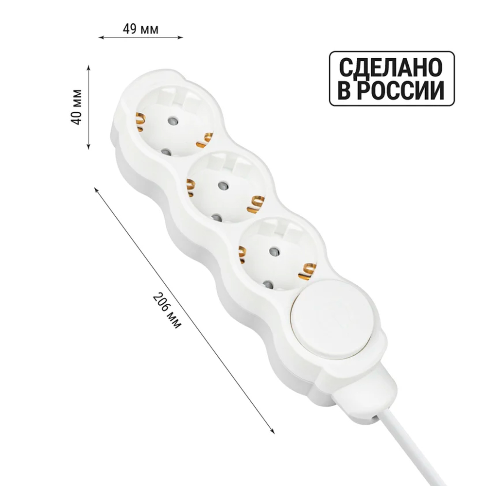 Фото Удлинитель сетевой "Люкс" с выкл., 3 гнезда, 10 м,с заземлением и шторками, ПВС 3х1,5 мм2, 16 А, 250В, 3700Вт TDM Electric {SQ1303-4070} (1)