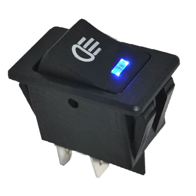 Фото Выключатель клавишный Rexant ON-OFF черный с синей LED подсветкой (12В 35А (4с)) {36-4443} (1)