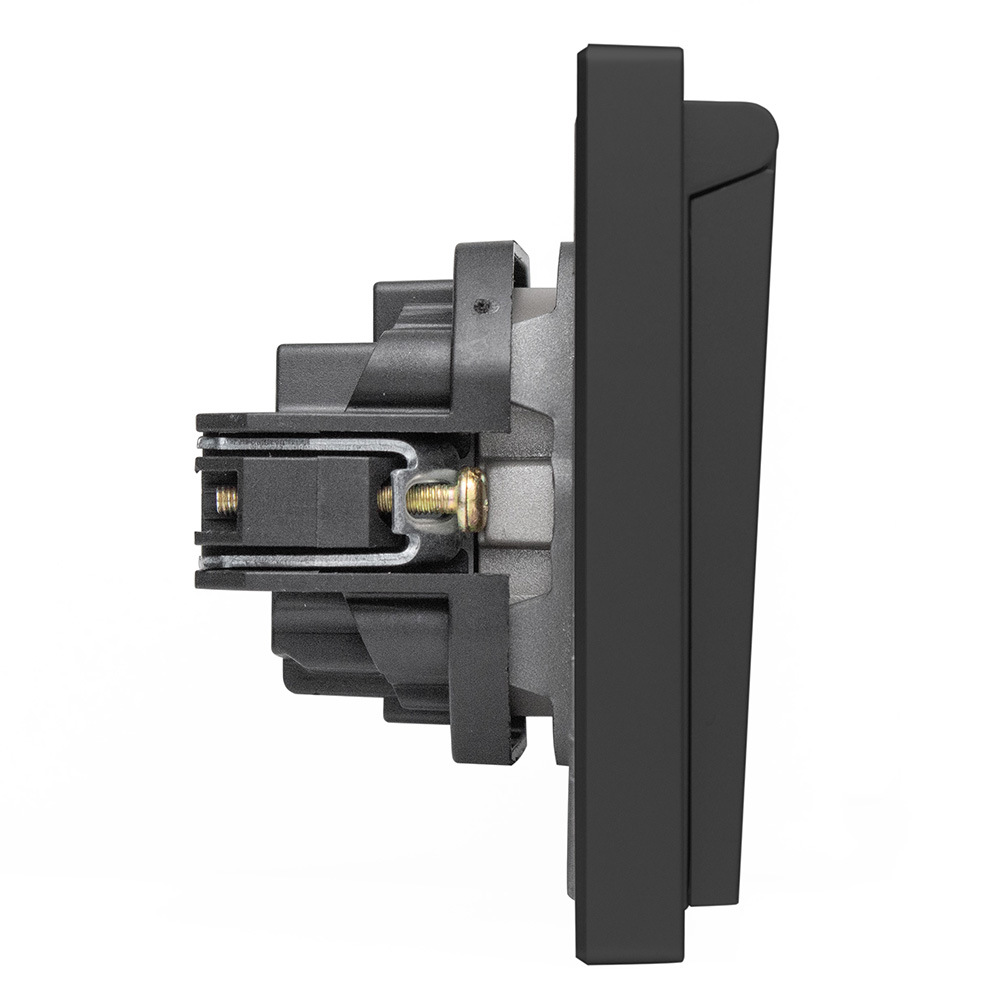 Фото Розетка черная, электрическая с защитной крышкой, 1 пост, с тонкой пластиковой рамкой Vell {BK-EUW-Grand} (6)