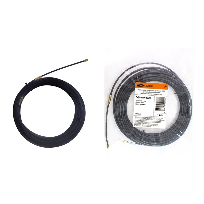 Фото Нейлоновая кабельная протяжка НКП диаметр 4мм длина 30м с наконечниками (черная) TDM {SQ0590-0026}