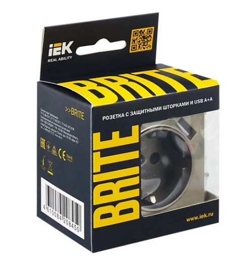 Фото Розетка BRITE РЮш10-1-БрШ 16А с USB A+A 2.1А с заземл. защ. шторки шампань IEK BR-R14-16-U21-D21-K37 (6)