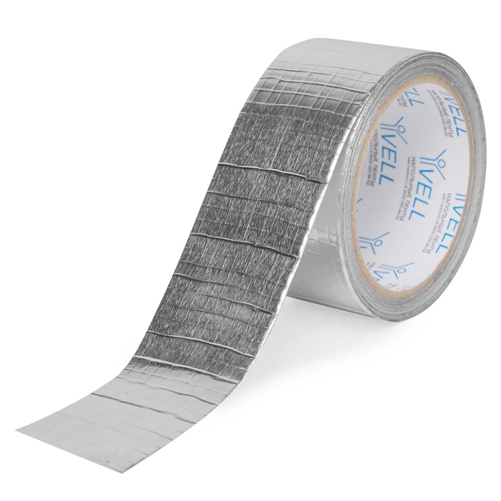 Фото Алюминиевая лента Vell, 50 мм х 9,5 м, с армированной сеткой, серебряная {1396317} (1)