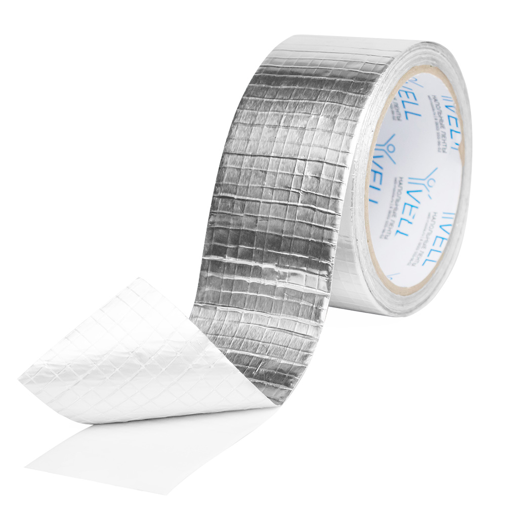 Фото Алюминиевая лента Vell, 50 мм х 9,5 м, с армированной сеткой, серебряная {1396317}