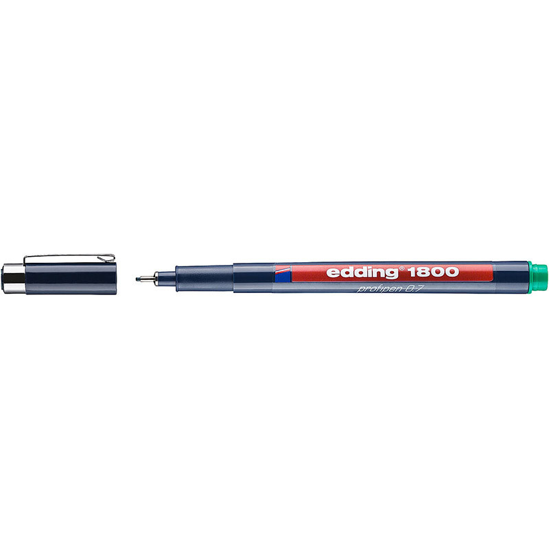 Фото Капиллярная ручка-фломастер Edding, круглый наконечник, 0,7 мм, зеленый {E-1800-0.7#4}