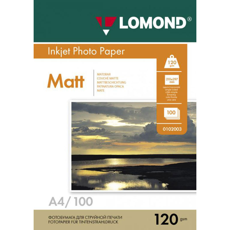 Фото Фотобумага Lomond односторонняя матовая, 120 г/м², A4, 100 л. {0102003}